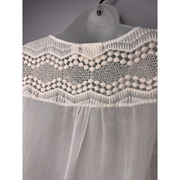 Chico's Ivory Sheer Embroidered Lace Tunic Blouse 3/4 Sleeves Asymmetric Hem - Picture 6 of 11